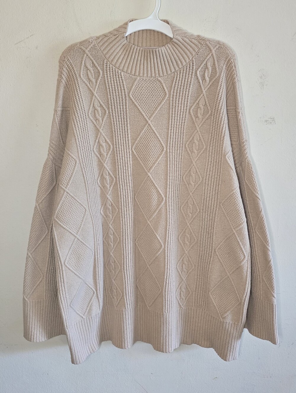 Philosophy Cable Knit Sweater Women's Size Large Oversized Beige Mock Neck